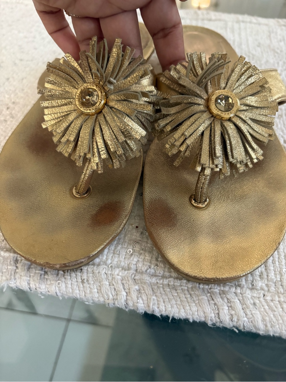 Coach Gold Floral Tassel Thong Sandals - Unbranded